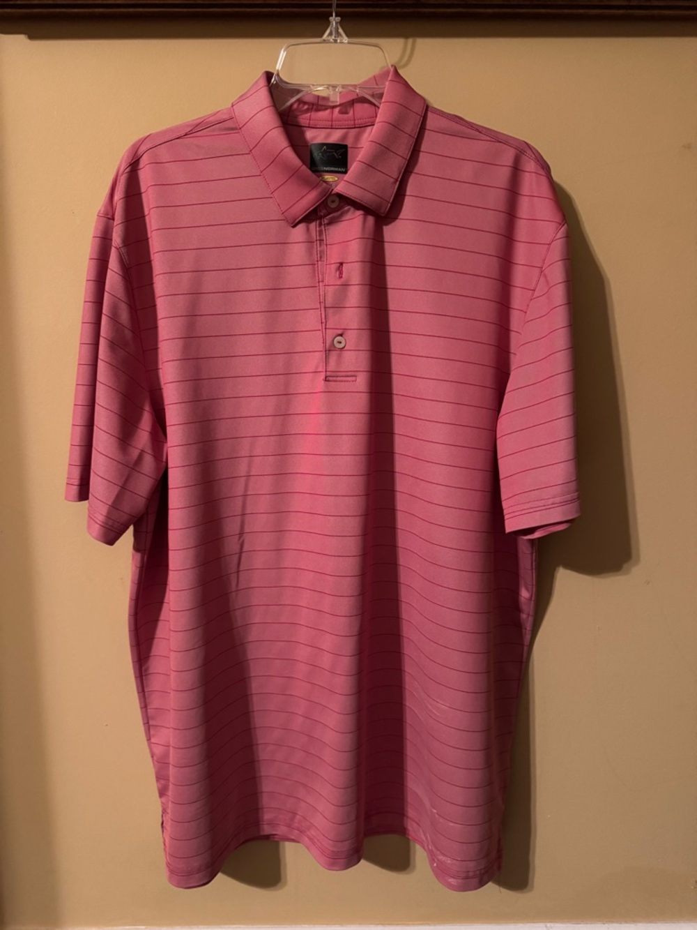 Greg Norman Collection Dri-Fit Heathered Red Horizontal-Strip Polo